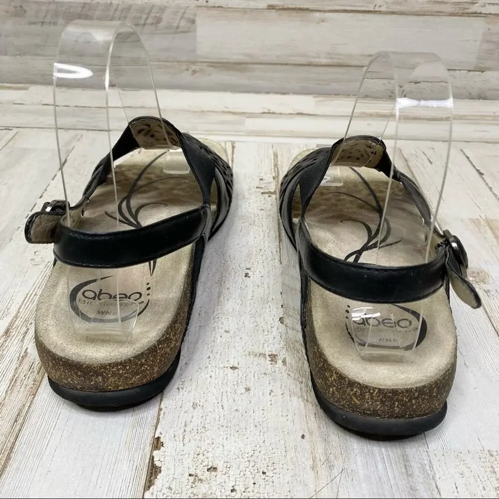 Abeo Bria Leather Sandals Women's Size 6 Black Laser Cut Back Strap - Picture 7 of 10